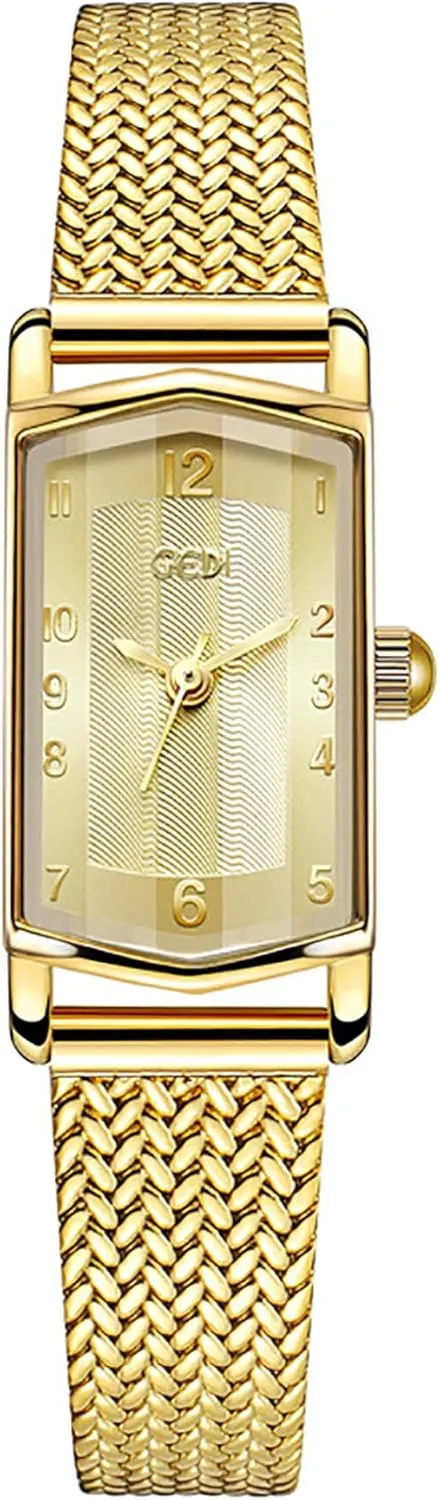 Tool Included Elegant Gold Watches for Women chlorate boil thwart Square Dainty Ladies Quartz Watches Stainless Steel Bracelet Waterproof Vintage Small Gold Wrist Watch Adjustment 