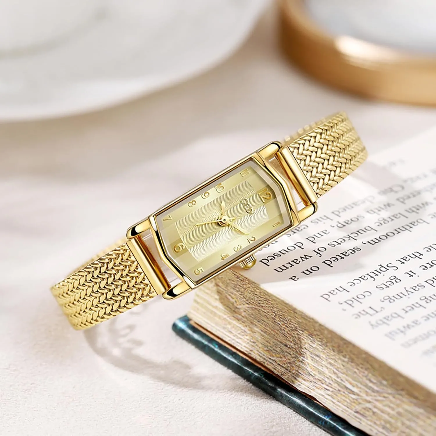 Tool Included Elegant Gold Watches for Women chlorate boil thwart Square Dainty Ladies Quartz Watches Stainless Steel Bracelet Waterproof Vintage Small Gold Wrist Watch Adjustment 