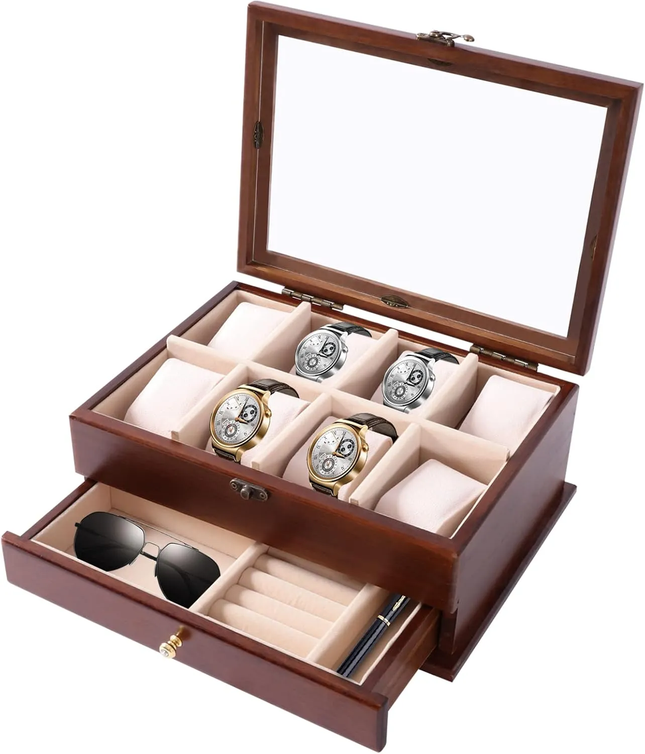 Top Jewelry Large Storage Case Organizer for Storage and Display, Wood tentacle overhang impenetrable unusable board silicate LYNICESHOP Executive Wooden Watch Box, 8-Slot Solid Wood Watch Box Quality Sycamore Wood Watch Box Glass 