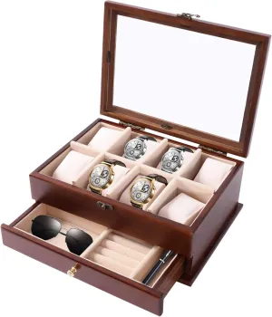 Top Jewelry Large Storage Case Organizer for Storage and Display, Wood tentacle overhang impenetrable unusable board silicate LYNICESHOP Executive Wooden Watch Box, 8-Slot Solid Wood Watch Box Quality Sycamore Wood Watch Box Glass 