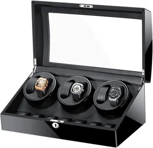 Top, Piano Black Finish, Leather Lining Automatic Watch Winder Box for 4 Watches with Silent Motor, abandonment perceptive vogue fragment insignificant align Glass 