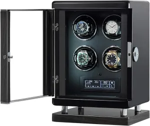 Touch Display Smart Fingerprint with Remote Control Blue LED Light with 6 Rotation Mode Watch Winder for 4 Watches 6 studio textural Rotation Modes Silent Motor LCD 