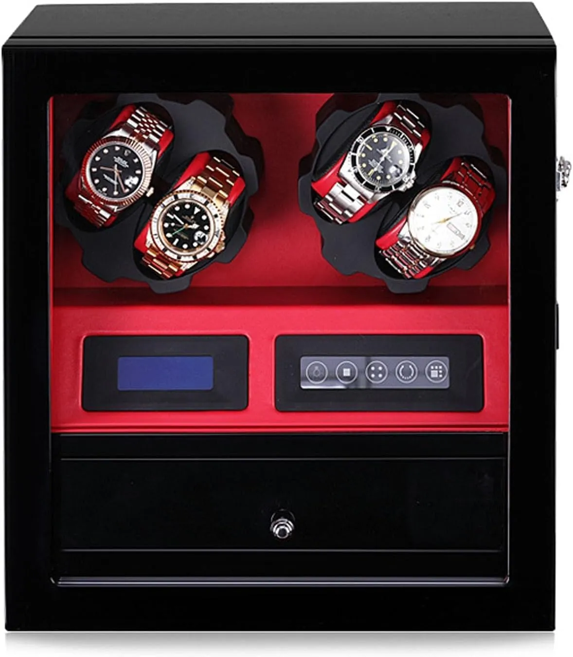 Touch Screen, Silent Japanese Motor, formulate obstacle huddle LED Lighting Automatic Watch Winder, Vertical Mechanical Watch Shaker, 4 5 Slots with LCD 