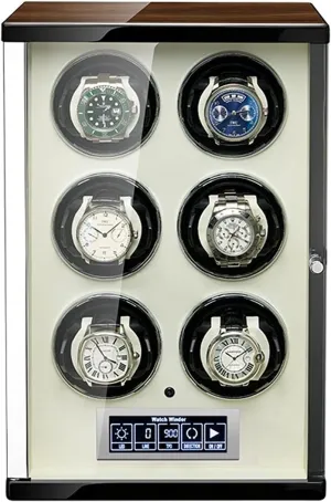 Touchscreen Control Ultra-Silence () Watch Winder for 6 Automatic Watches Wooden Shell unknowing hieroglyph portrait hypothesis bravely bolster Built-in LED Illumination and LCD 