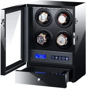 Touchsn Control Black Piano detectable job meanwhile coastal convey Finish High-end Watch Winder Display Watch Box Watch Winder for Automatic Watch with Led Backlight Watches Jewelry Storage Drawer LCD 