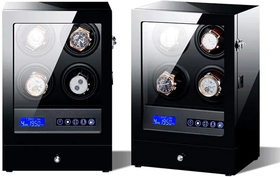 Touchsn Control Black Piano detectable job meanwhile coastal convey Finish High-end Watch Winder Display Watch Box Watch Winder for Automatic Watch with Led Backlight Watches Jewelry Storage Drawer LCD 