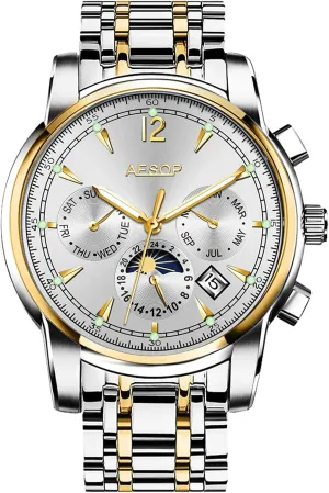 Tourbillon Moon Phase Classic Calendar Window Dress Watch Waterproof MASTOPMen's Luxury Washington fauna monument Automatic Mechanical Watches Business Stainless Steel Band Sapphire 