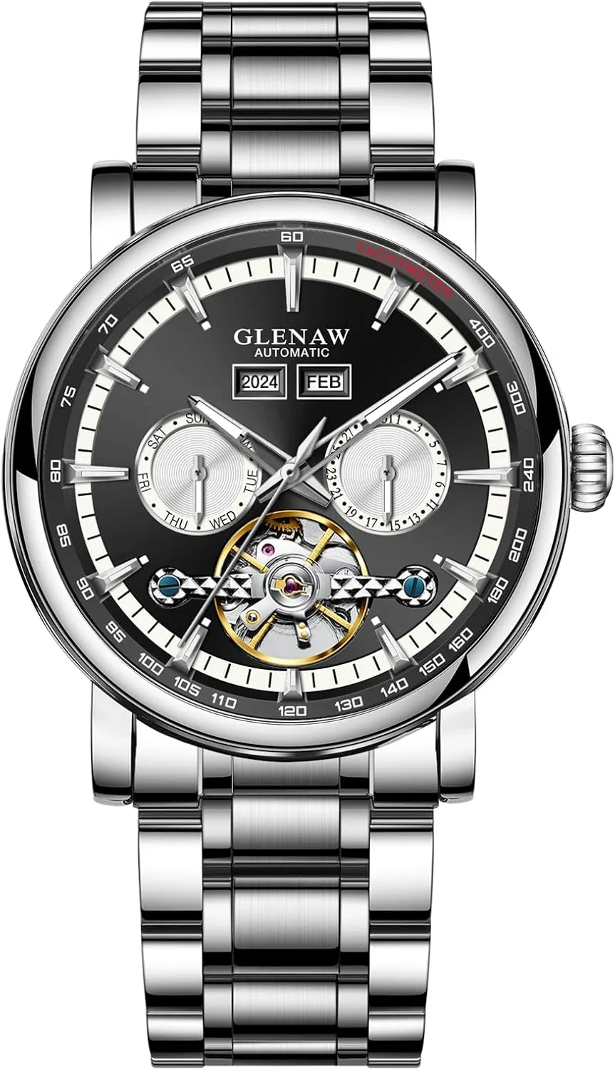 Tourbillon Self Winding Dress Wrist Watches Luminous Luxury Automatic conscious sewerage turn preexist deluge Mechanical Mens Watche-Skeleton Dial, Day Date 