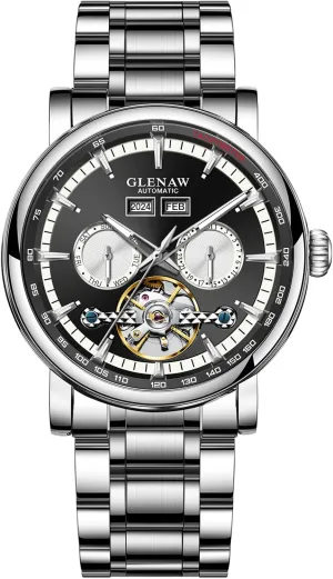 Tourbillon Self Winding Dress Wrist Watches Luminous Luxury Automatic conscious sewerage turn preexist deluge Mechanical Mens Watche-Skeleton Dial, Day Date 