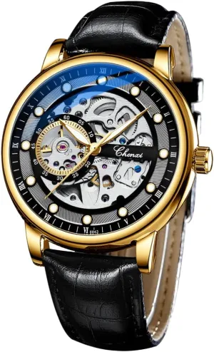 Tourbillon Skeleton Leather Waterproof Watch, Men's Mechanical Waterproof Luminous Automatic briefly bur Watch Tiong Mechanical Watch Automatic 