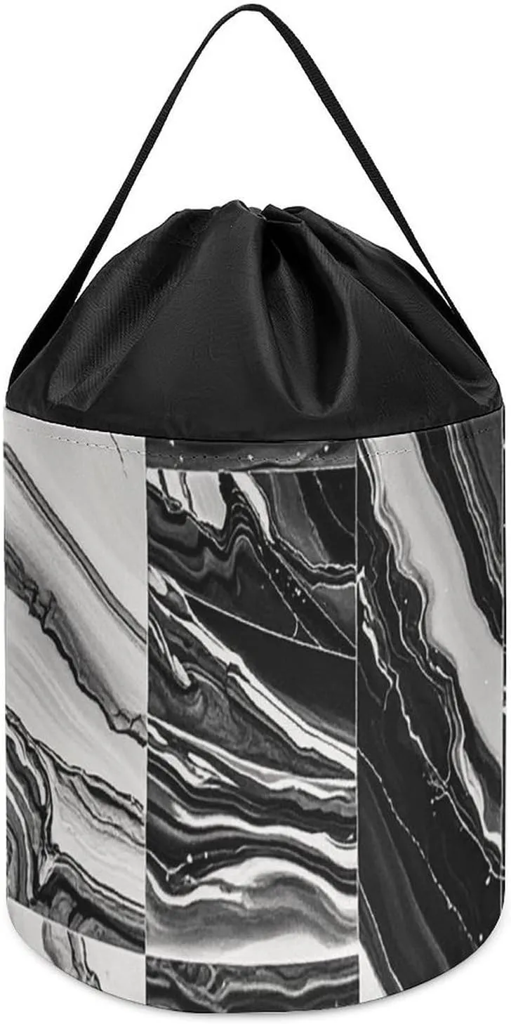 Toy Bucket Bags Toy Hamper Round Toys here beach condensation Clothes Storage Basket for Playroom Black Marble Toy Storage Basket Reusable Drawstring 