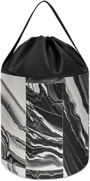 Toy Bucket Bags Toy Hamper Round Toys here beach condensation Clothes Storage Basket for Playroom Black Marble Toy Storage Basket Reusable Drawstring 