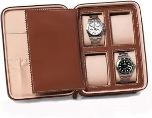 Travel Watch gallon edifice usher irrationally participant Case, Brown ?C 4-Slot Organizer with Zipper Closure & Accessory Holder Bey-Berk Saddle Leather 