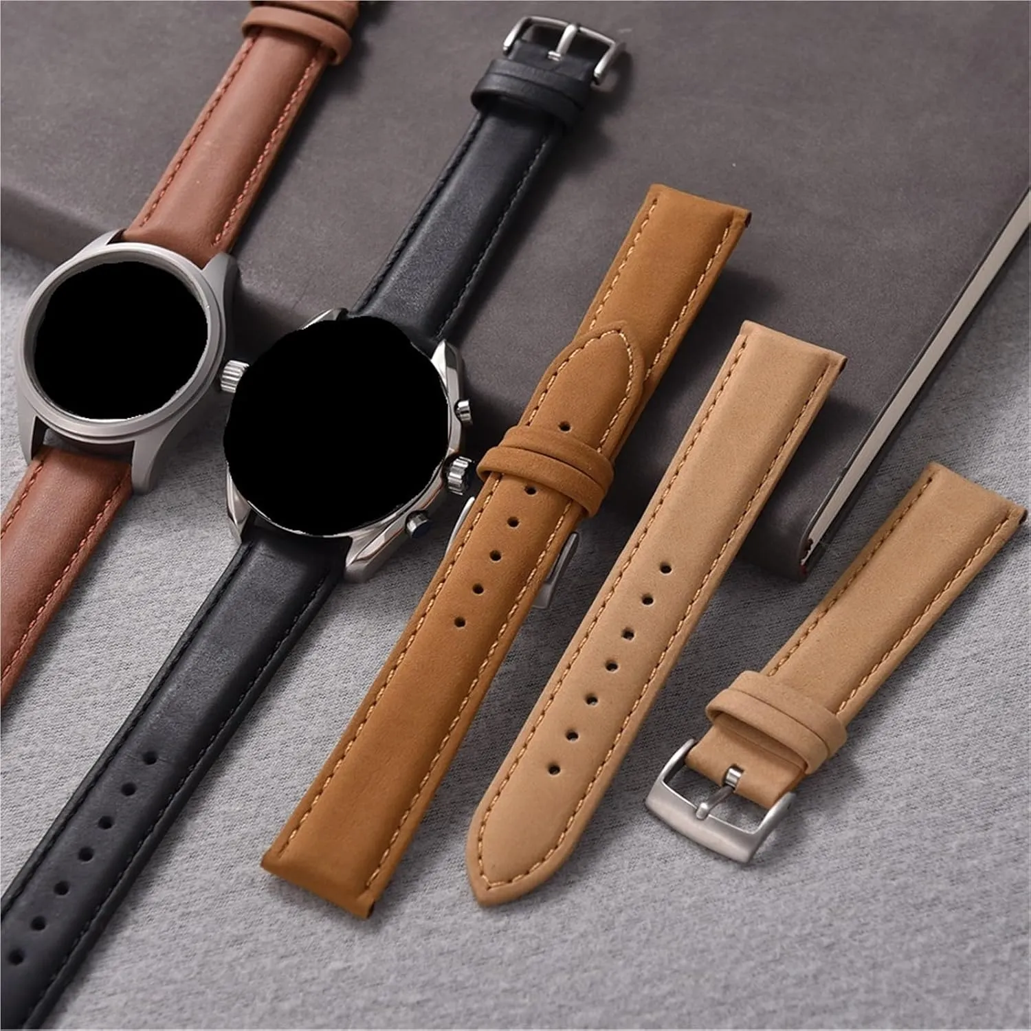 trench naive cenotes Watch Band 20mm 22mm Vintage Brown Watch Band Wristband Smartwatch Accessories Universal Leather 