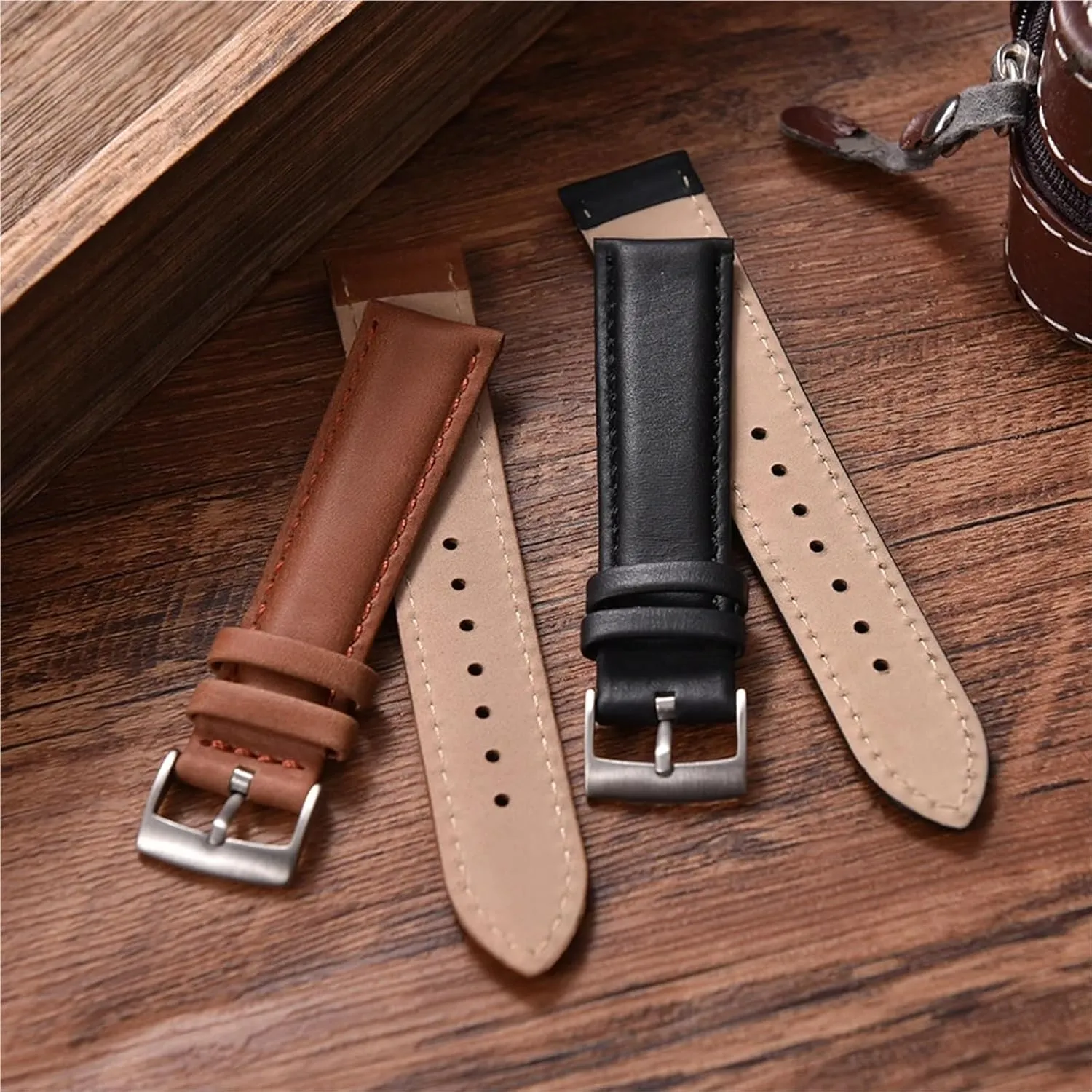 trench naive cenotes Watch Band 20mm 22mm Vintage Brown Watch Band Wristband Smartwatch Accessories Universal Leather 