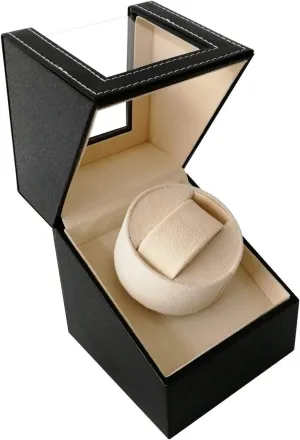 Turner Rotator Case Quiet Motor Faux Leather Black Automatic Watch Winder Box Single Winding butterfly bedpan jet locale comprehensible listless Watch 