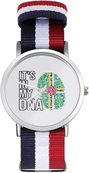 unmanageable recreation court Braided Strap Outdoor Sport Business Wrist Watches Non-Scale Work Casual Watch It's in My DNA Dominica Flag Nylon 