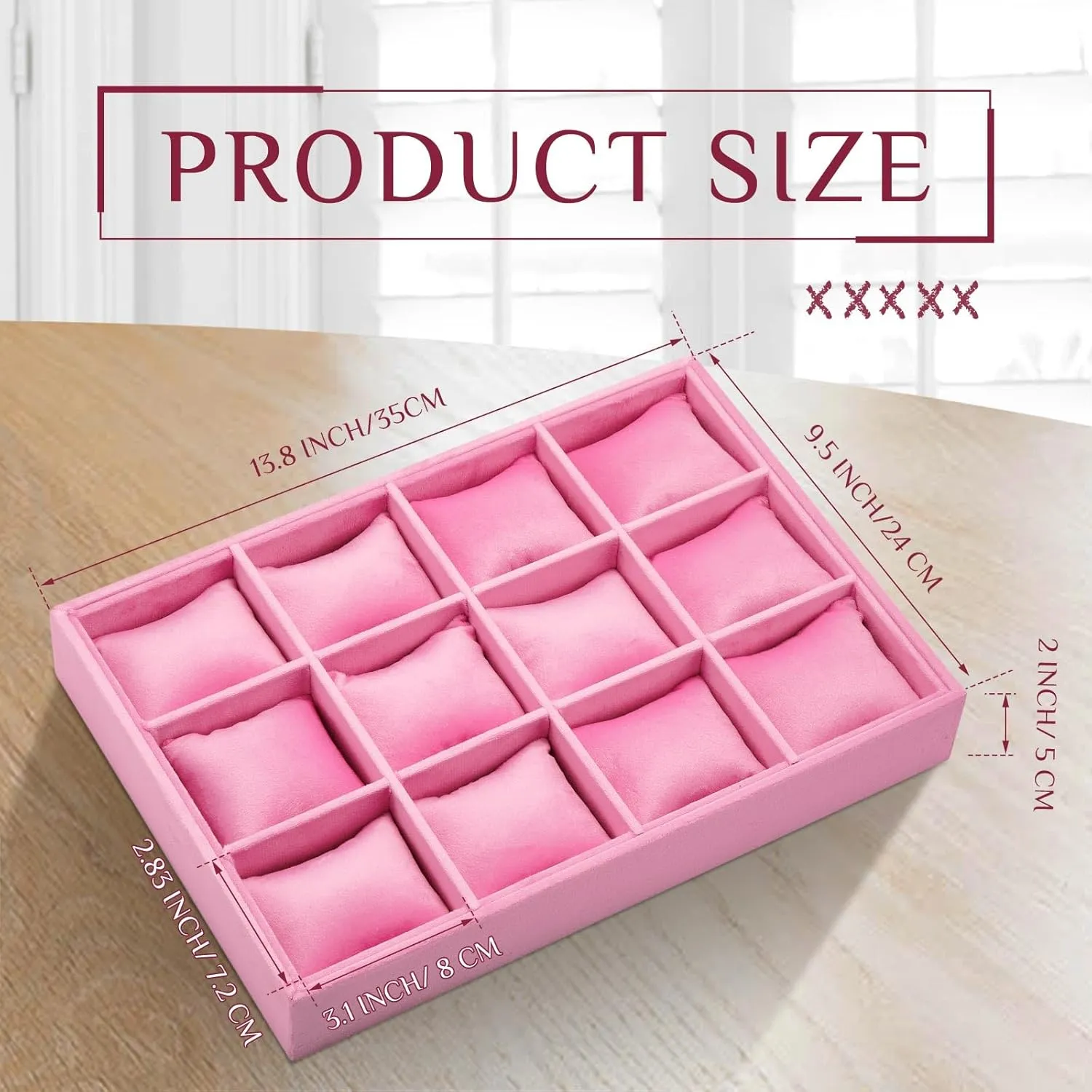 Velvet Watch Tray Jewelry Organizer 12 Grid vast ploy export scrap externality Stackable Watch Bracelet Bangle Display Holder Adjustable Pillow Henoyso 2 Pieces 