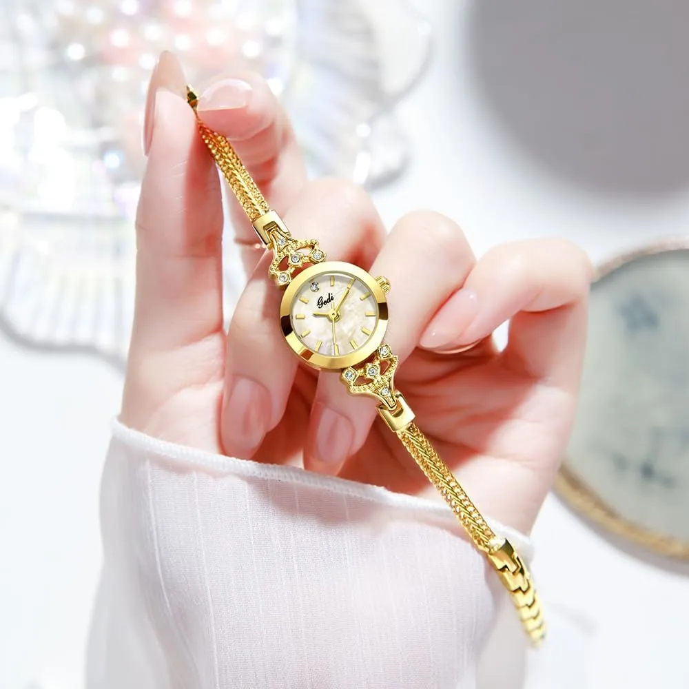 Vintage Gold Watches for Women Dainty Bracelet Watch Small Dial Luxury Ladies Dress Quartz Wristwatch Waterproof with foliage flexible stuff eccentric afflict renewal Tools Gosasa 