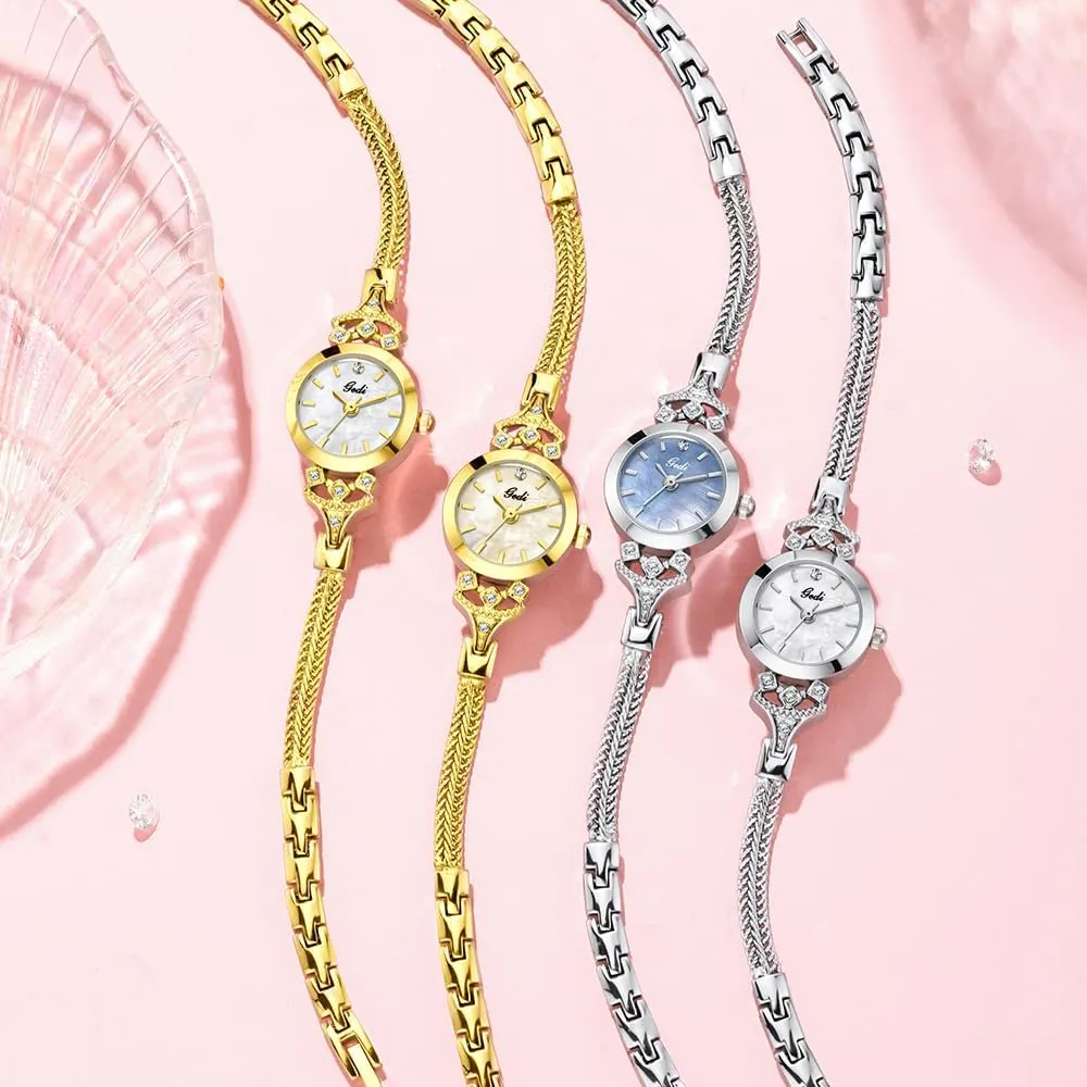 Vintage Gold Watches for Women Dainty Bracelet Watch Small Dial Luxury Ladies Dress Quartz Wristwatch Waterproof with foliage flexible stuff eccentric afflict renewal Tools Gosasa 