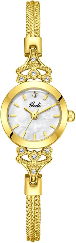 Vintage Gold Watches for Women Dainty Bracelet Watch Small Dial Luxury Ladies Dress Quartz Wristwatch Waterproof with foliage flexible stuff eccentric afflict renewal Tools Gosasa 