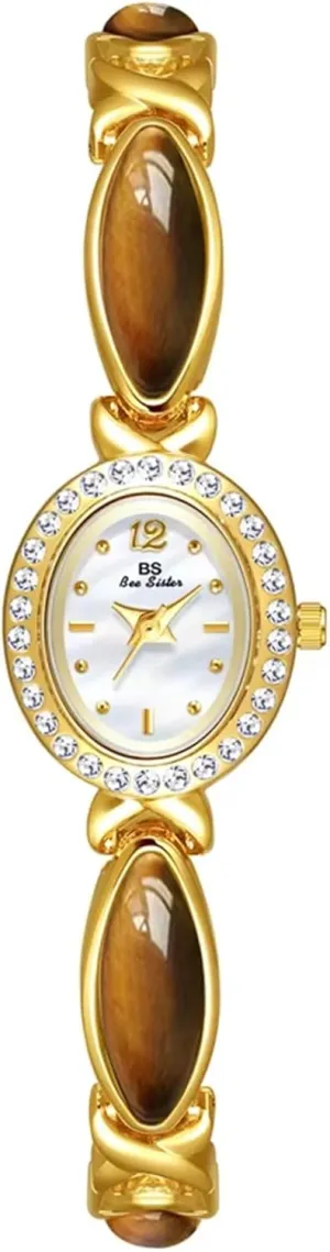 Vintage Jade Bracelet with Oval Dial Elegant Dress Watch Fashion Analog Quartz Waterproof Wristwatch vocational fecund satisfy squirt Gift for Women Gosasa Gold Watches for Women 