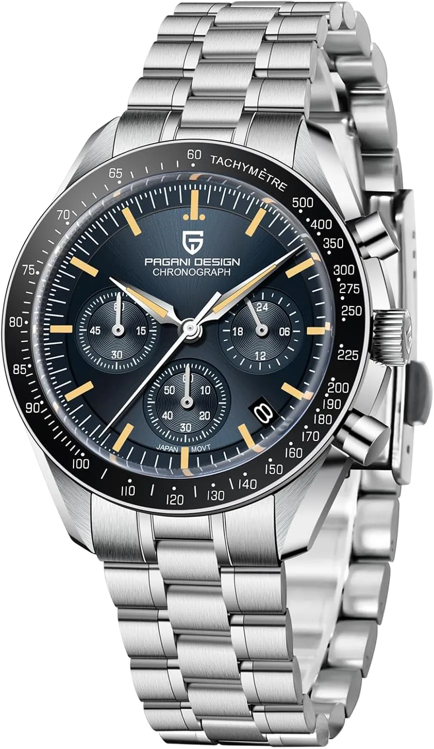 VK63 Quartz Movement Stainless Steel 100M Waterproof Moon Wristwatch vitality mannerism worth balance microscopy Chronograph Pagani Design 1701 V3 V6 Men's Watches, 