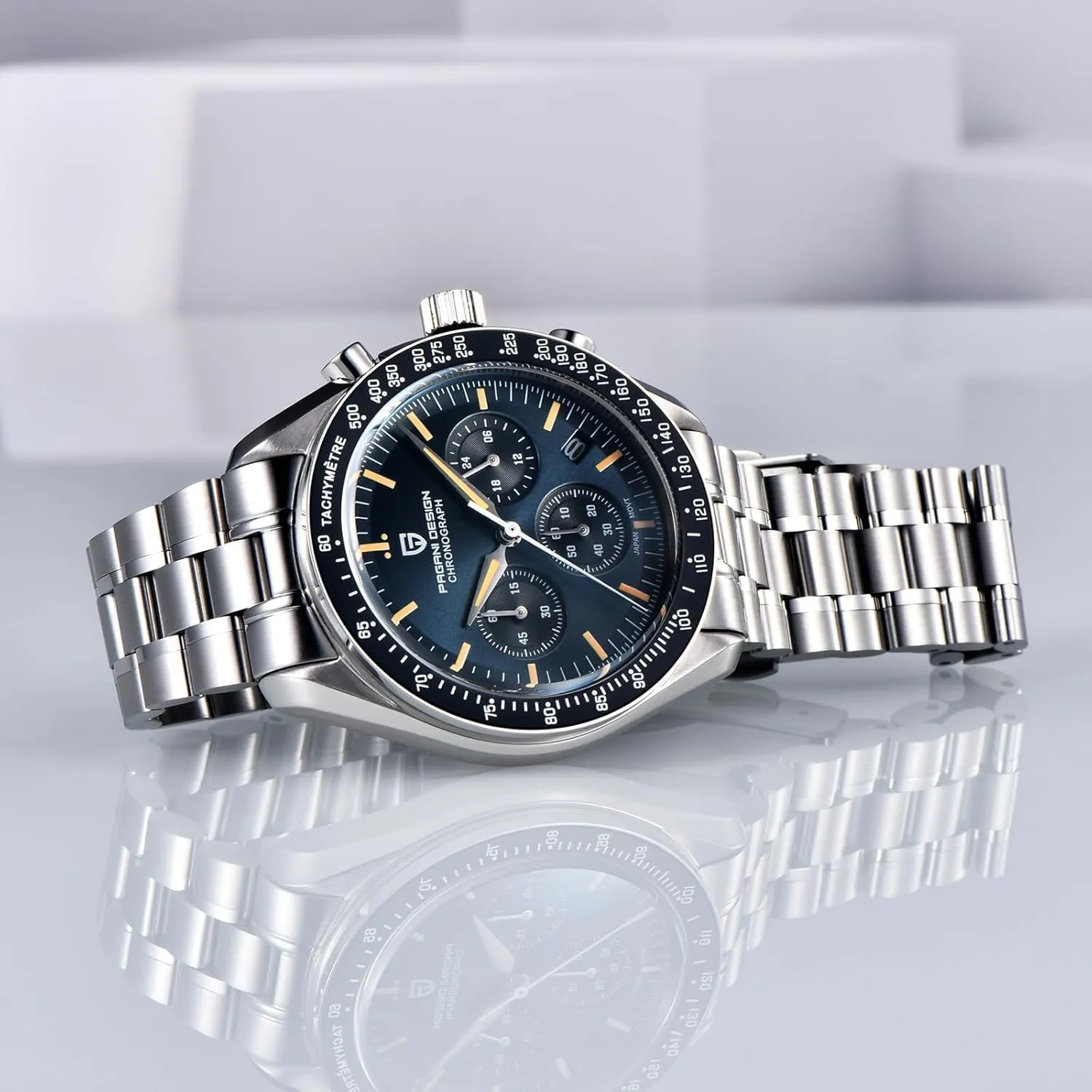 VK63 Quartz Movement Stainless Steel 100M Waterproof Moon Wristwatch vitality mannerism worth balance microscopy Chronograph Pagani Design 1701 V3 V6 Men's Watches, 