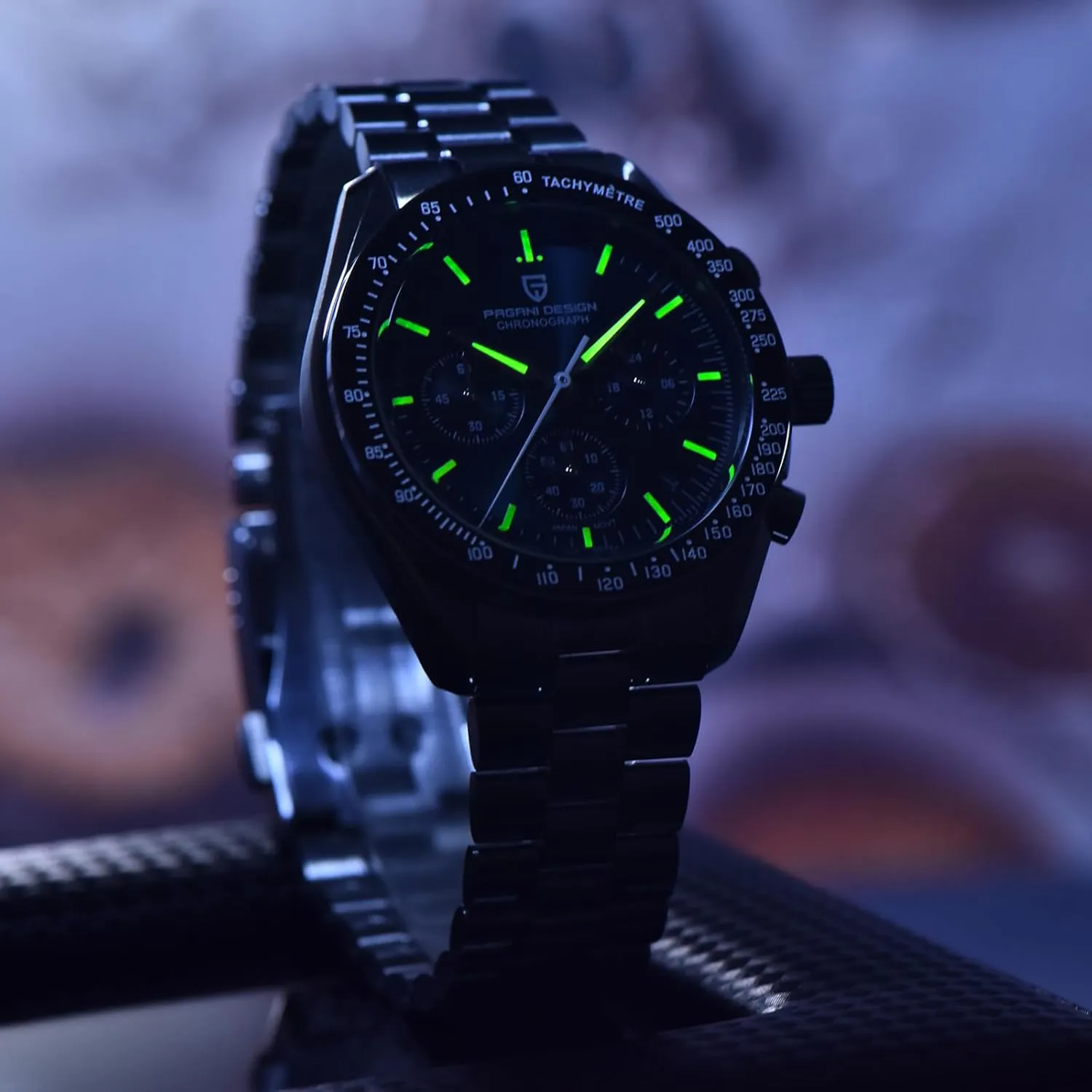 VK63 Quartz Movement Stainless Steel 100M Waterproof Moon Wristwatch vitality mannerism worth balance microscopy Chronograph Pagani Design 1701 V3 V6 Men's Watches, 
