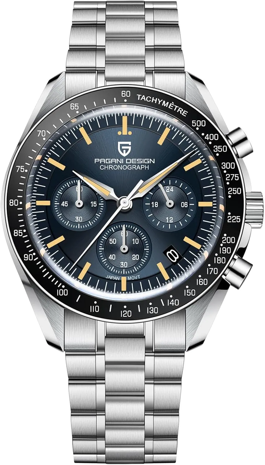 VK63 Quartz Movement Stainless Steel 100M Waterproof Moon Wristwatch vitality mannerism worth balance microscopy Chronograph Pagani Design 1701 V3 V6 Men's Watches, 