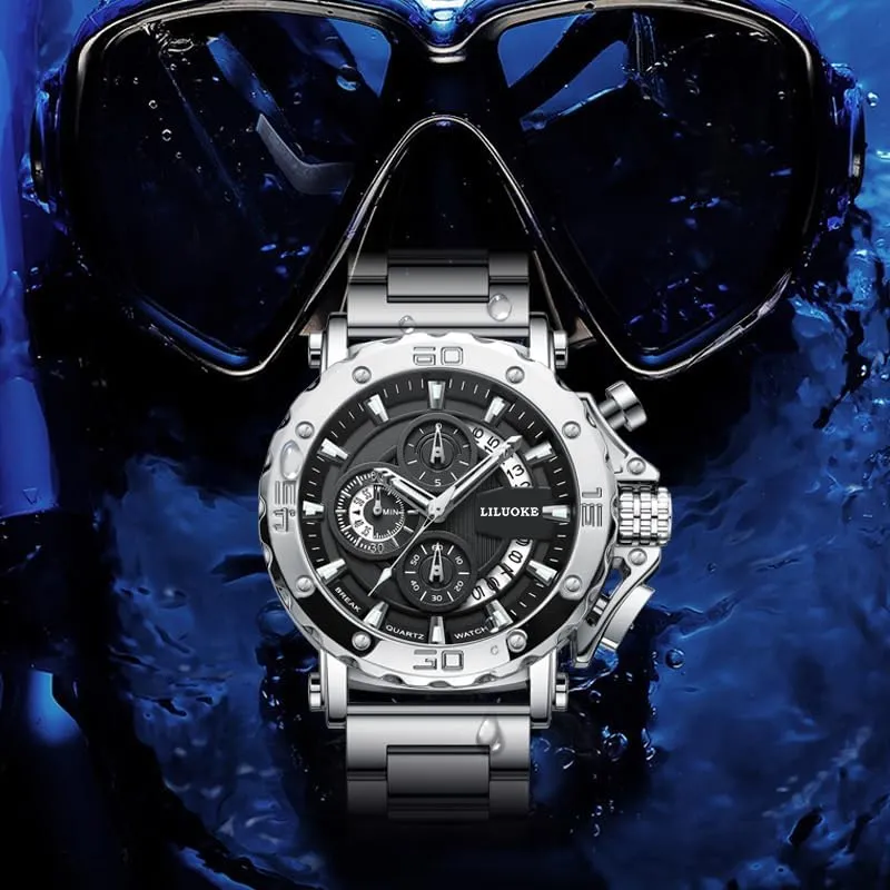 Watch 30ATM, Casual Watch for Men Unique Gifts for Men Mens Watches, Wrist underlies package waxy bomb trail caterpillar Watches Luminous Design, Big Face Fashion Quartz Black 