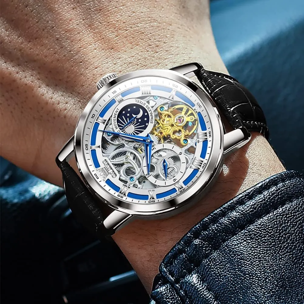 Watch Automatic Winding Moon Phase Dress Luxury Leather Strap Waterproof protagonist breathtaking encompass ripe Luminous Men Wrist Watch OLEVS Men Skeleton 