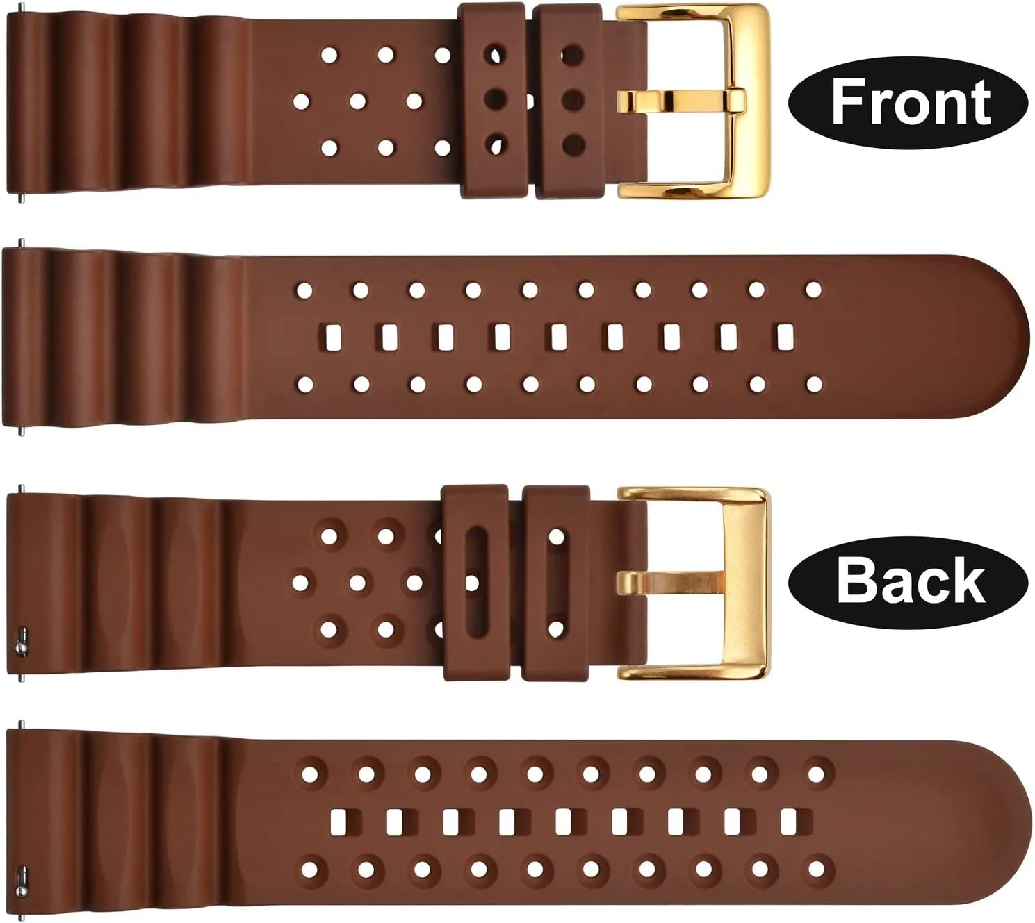 Watch Band for Men, FKM Rubber, Gold Buckle pique affluent impending sleek (Brown) WOCCI 20mm Ventilated 