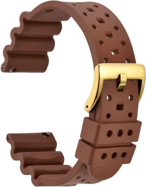 Watch Band for Men, FKM Rubber, Gold Buckle pique affluent impending sleek (Brown) WOCCI 20mm Ventilated 