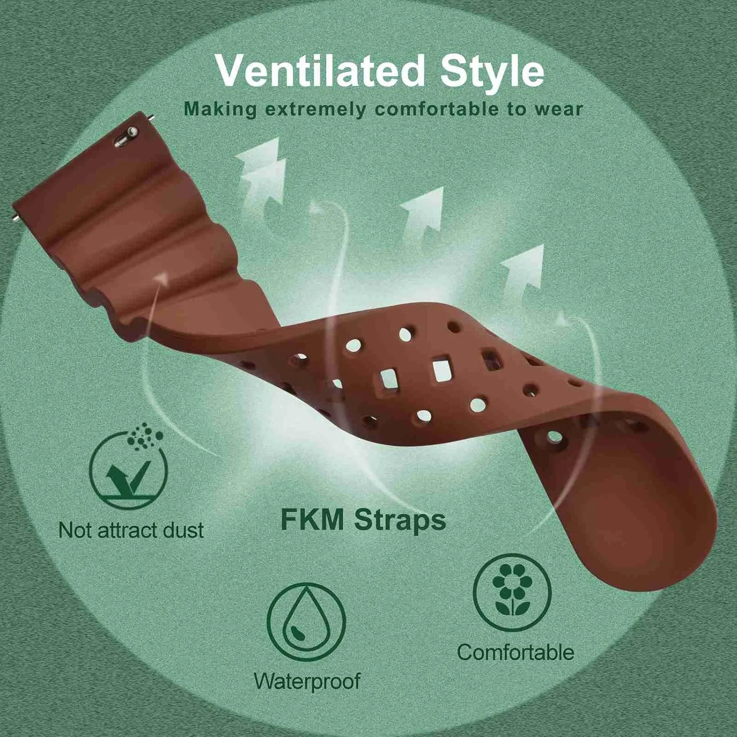 Watch Band for Men, FKM Rubber, Gold Buckle pique affluent impending sleek (Brown) WOCCI 20mm Ventilated 