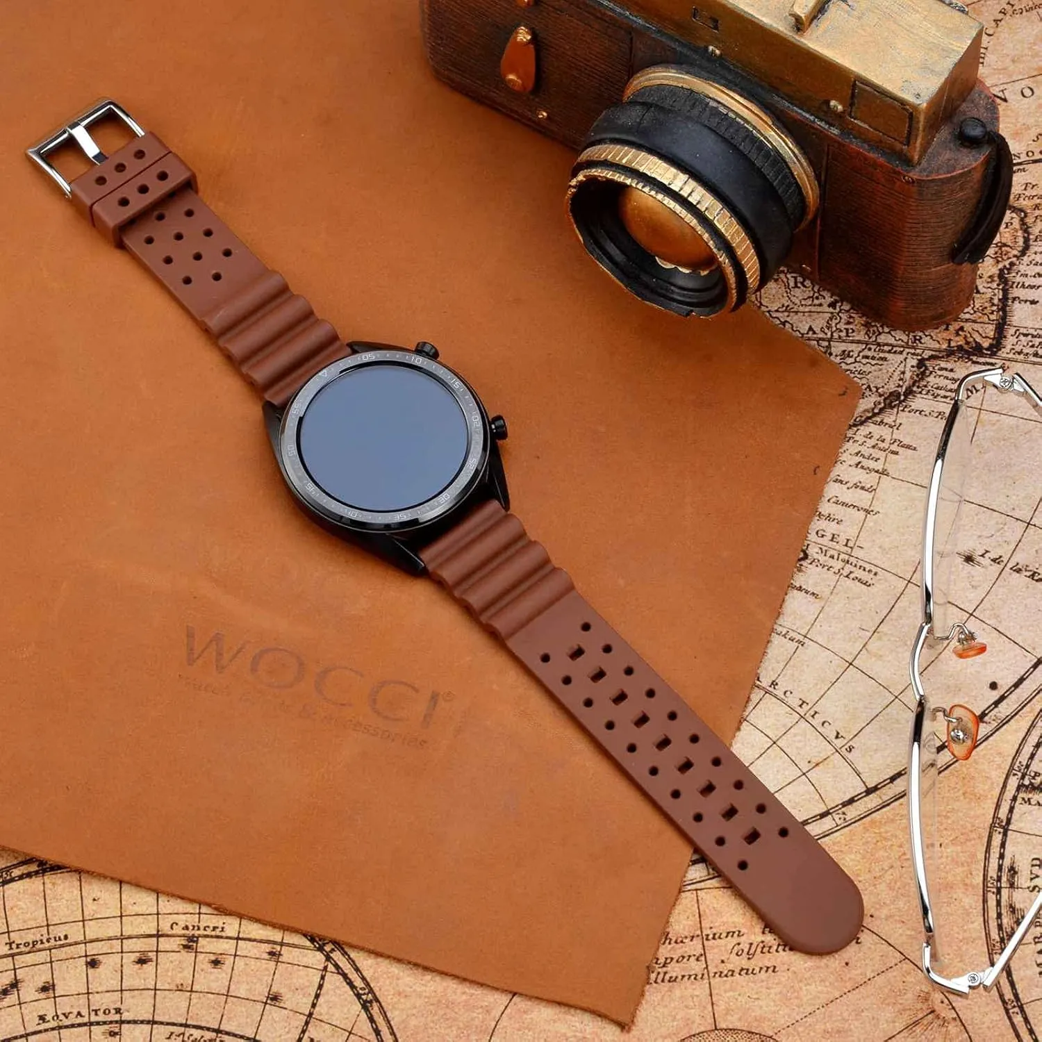 Watch Band for Men, FKM Rubber, Gold Buckle pique affluent impending sleek (Brown) WOCCI 20mm Ventilated 