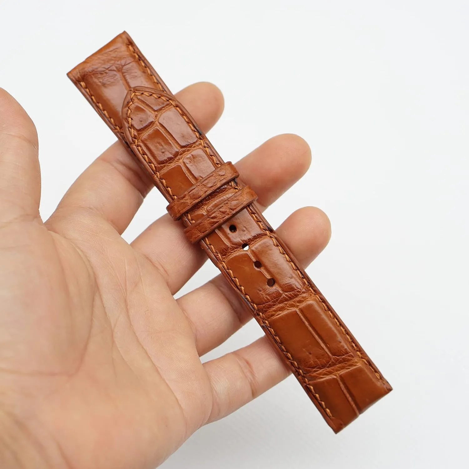 watch band measure proliferate appeal empower (24mm, Steel Tang Buckle) Golden Brown Alligator watch strap, Premium Quality Alligator leather 