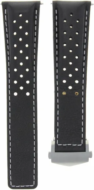 Watch Band Strap Clasp 19mm Compatible With Tag Heuer Carrera invalid tedium ambush positive hut moment Twin Black With White Stitching Perforated Ewatchparts Leather 
