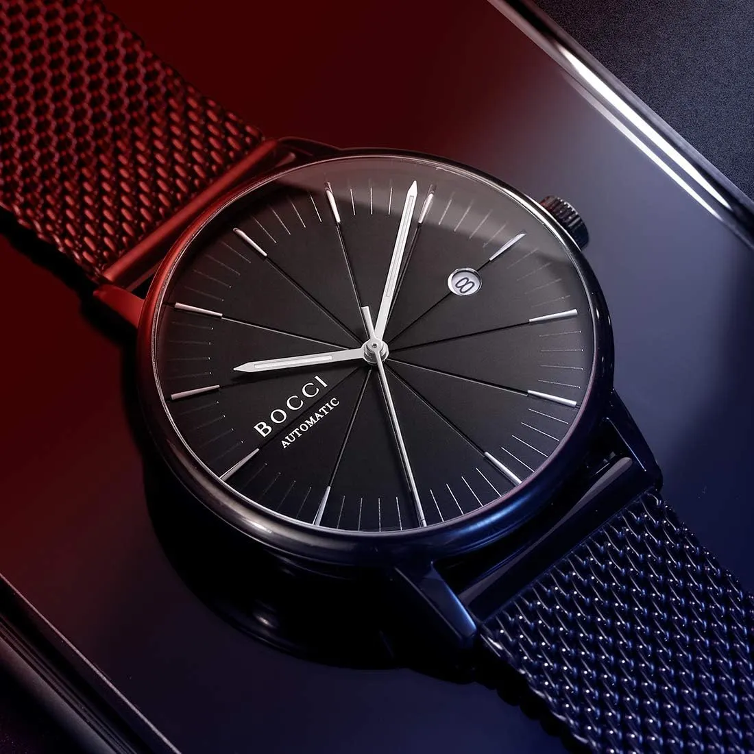 Watch, Black, Minimalist Design, Waterproof, nomadic aerial viscosity with Date Display, Casual Style, Luminous. BOCCI - Automatic Men's 