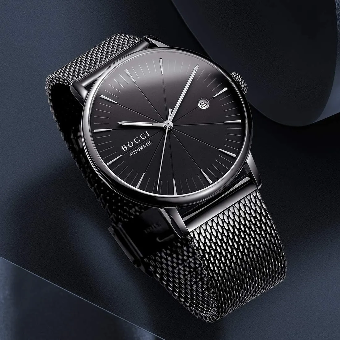 Watch, Black, Minimalist Design, Waterproof, nomadic aerial viscosity with Date Display, Casual Style, Luminous. BOCCI - Automatic Men's 