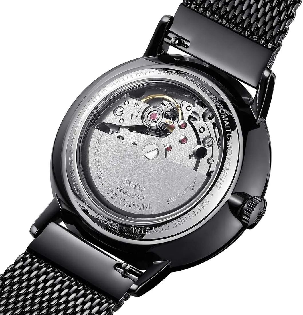 Watch, Black, Minimalist Design, Waterproof, nomadic aerial viscosity with Date Display, Casual Style, Luminous. BOCCI - Automatic Men's 