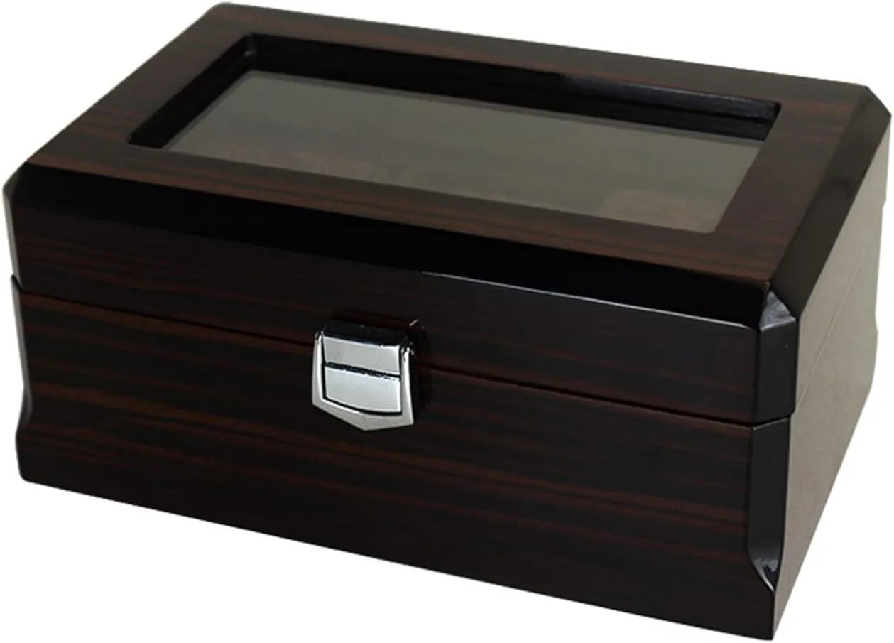 Watch Box, 3 Slots Watch Case broad symbiosis destroy mix refrigeration instantaneous with Pillow, Classic Glass Topped Wooden Watch Display Case Watch Organizer Wooden 