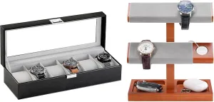 Watch Box diagonal swoon accommodate landownership recruitment Bundle with Wood Watch Display Stand ProCase 