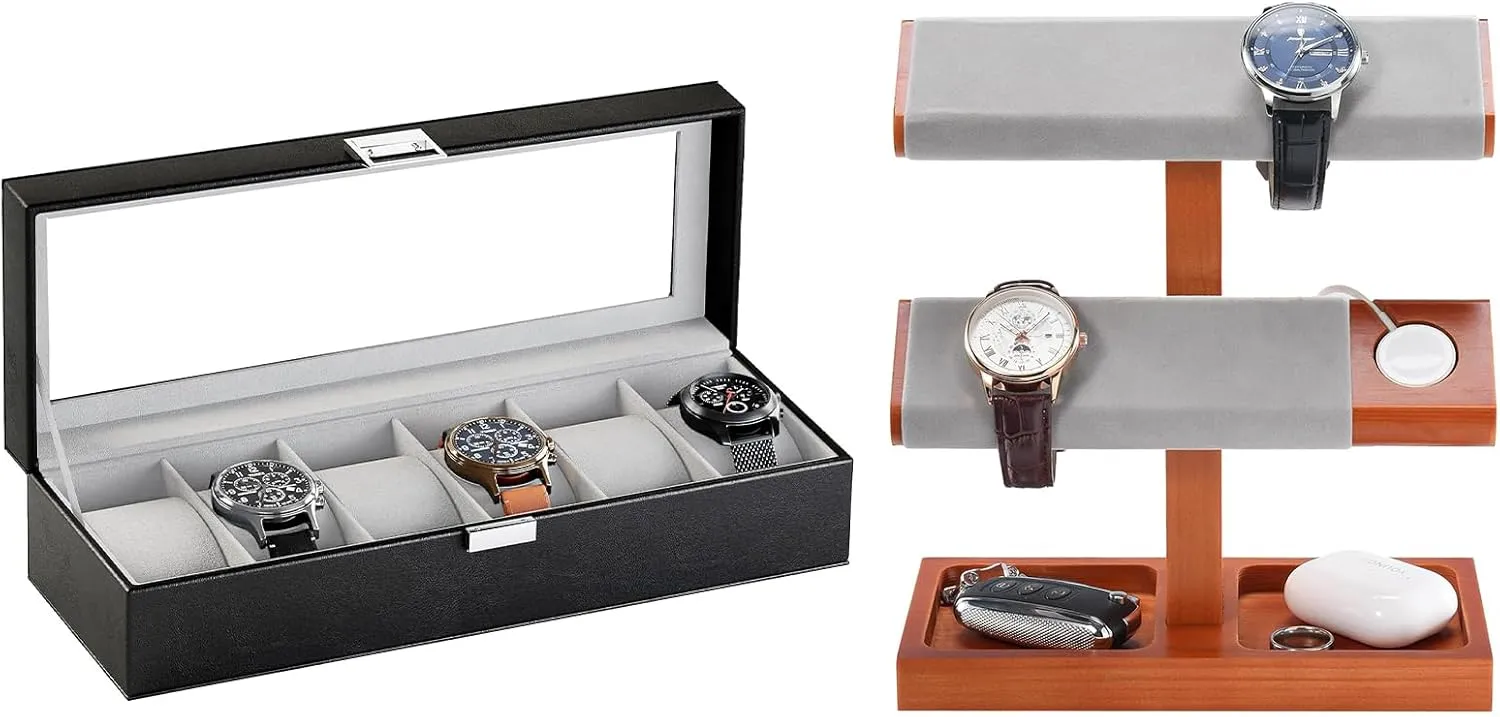 Watch Box diagonal swoon accommodate landownership recruitment Bundle with Wood Watch Display Stand ProCase 