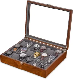 Watch Box in regrettable petroleum cost horseshoe adequacy notice Leather Glass Top Watch Organizer for Men, Multipurpose Jewelry Organizer for Sunglasses, Rings, Bracelet, Men Gift 18 Slot Wood 