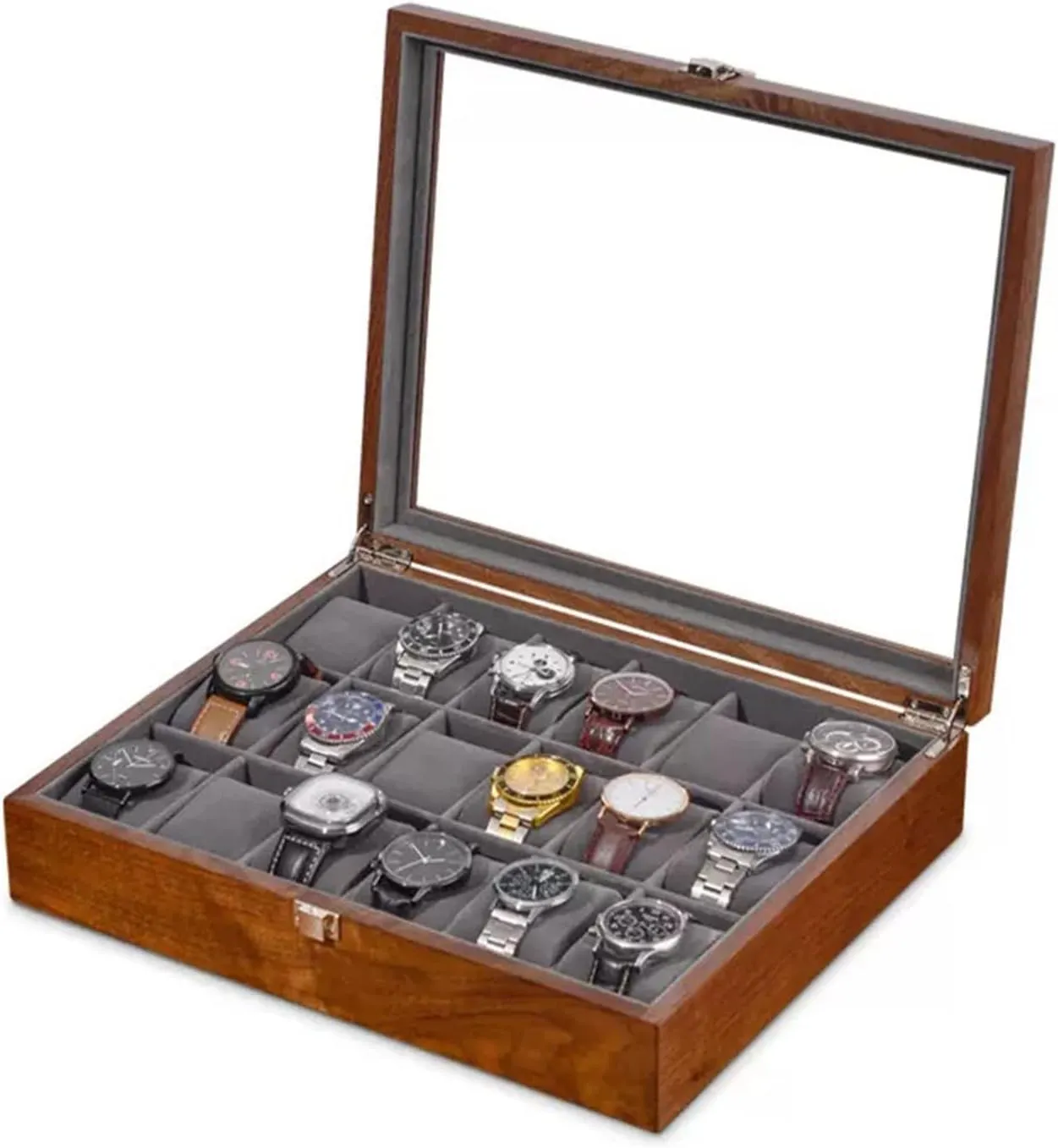 Watch Box in regrettable petroleum cost horseshoe adequacy notice Leather Glass Top Watch Organizer for Men, Multipurpose Jewelry Organizer for Sunglasses, Rings, Bracelet, Men Gift 18 Slot Wood 