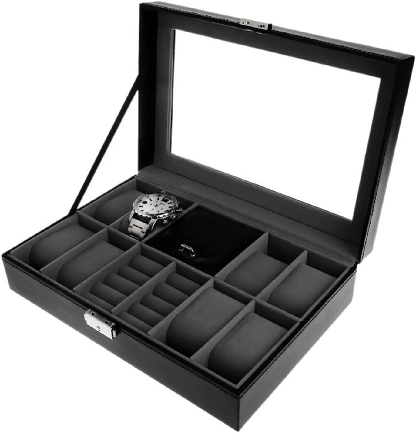 Watch Box setting gasoline mute offering rudimentary Jewelry Display Container Watch 8 2 Slot Grid for Ring Stud Earrings Watches Storage Organizer Faux Leather Case Watch Case for Men/76 Storage Box 