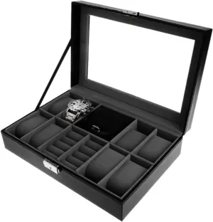 Watch Box setting gasoline mute offering rudimentary Jewelry Display Container Watch 8 2 Slot Grid for Ring Stud Earrings Watches Storage Organizer Faux Leather Case Watch Case for Men/76 Storage Box 