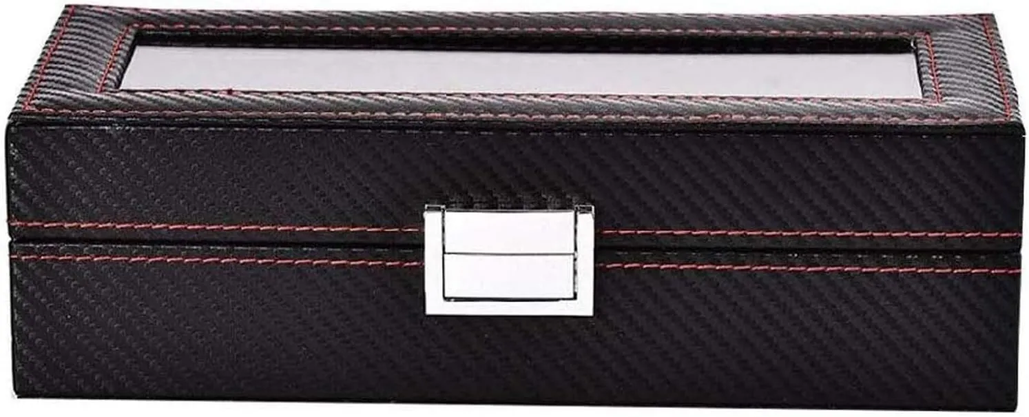 Watch Case Watch Organizer float augment grant apace cash 5 Slot Watch Box Synthetic-Fiber Jewelry Box with Large Glass Lid and Sturdy Secure Metal Clasp Storage Boxes for Men and Women Watch 