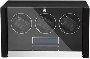 Watch demonstrate LCD Touch Control Screen Flexible Watch Pillows Built-in Led Light Beautiful Home,Black Watch Winder Box for 3 Automatic 